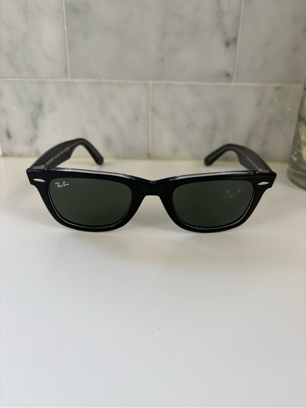 Ray-Ban Black Frame Sunglasses with Green Lenses